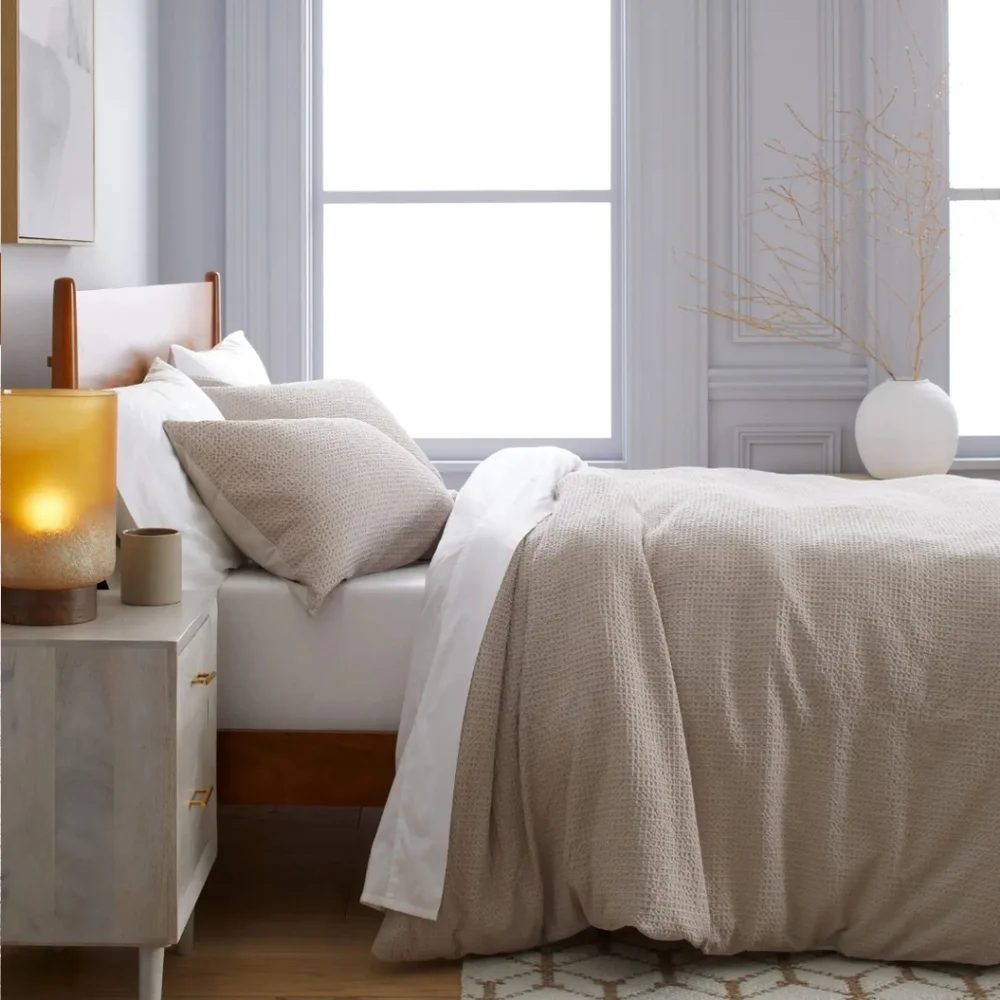 NWT! Quince 100% Organic Cotton Waffle Sand Duvet & 2 Shams! King/ Cal King(129)